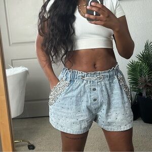 Women’s Light Blue Studded Shorts